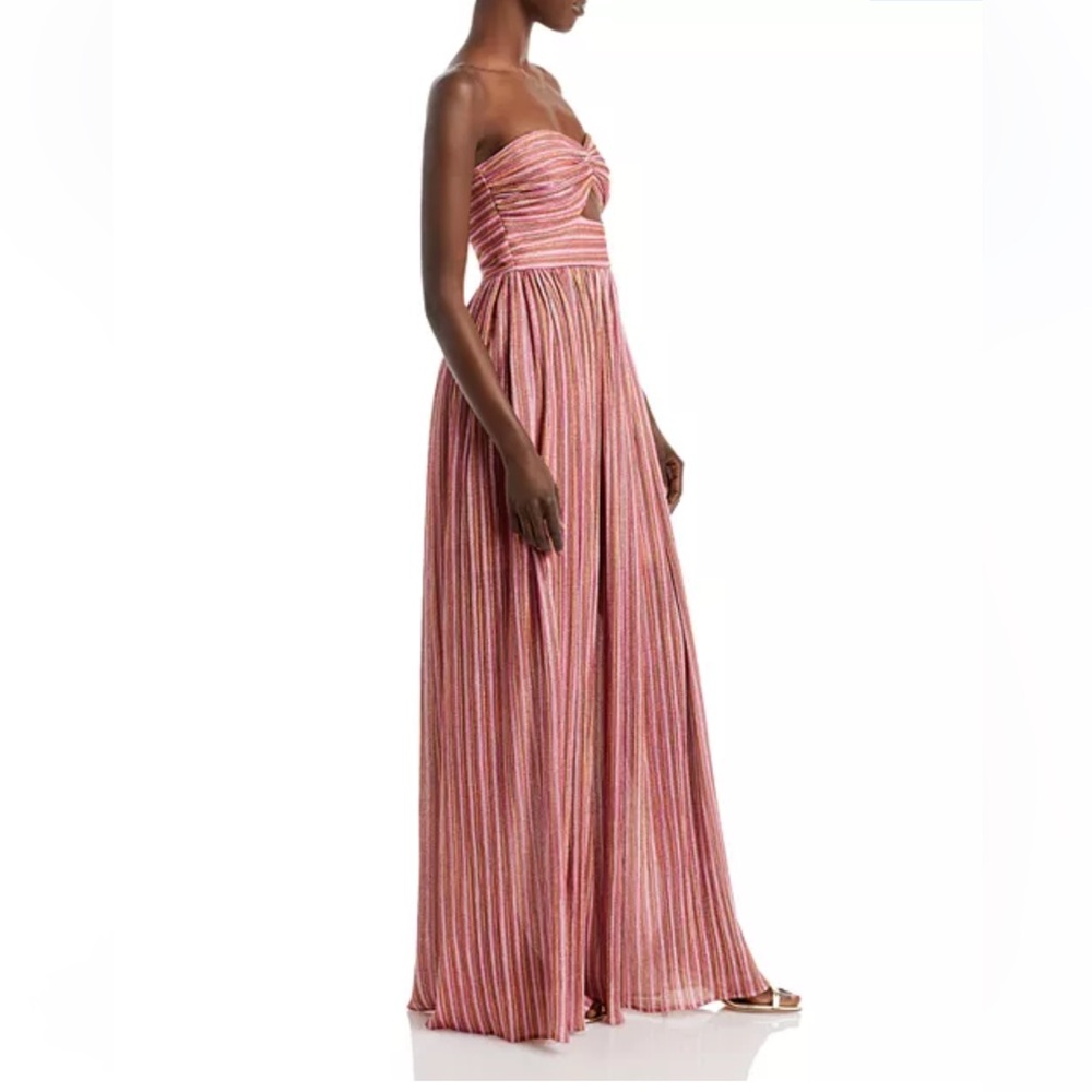 AQUA Metallic Stripe Cutout Gown Rainbow Long Formal Dress Homecoming Prom EUC L - Picture 4 of 9